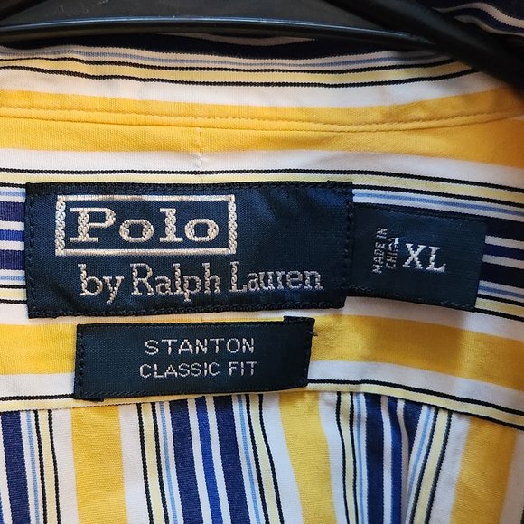 RALPH LAUREN Stanton Classic Fit Yellow Blue Stripe Button Down Shirt - XL - Picture 4 of 4